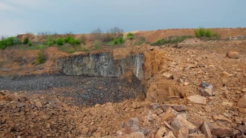 View of mining quarry. Relief of the quarry for mining against the background