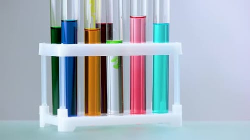 Close Up of Colorful Liquids in Test Tubes