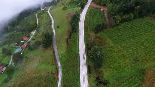 Flying Above Countryside Road