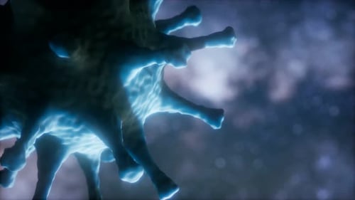 Glowing Blue Virus Particle Slowly Rotating Medical Animation