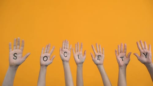 Arms Raise Up to Spell the Word Society