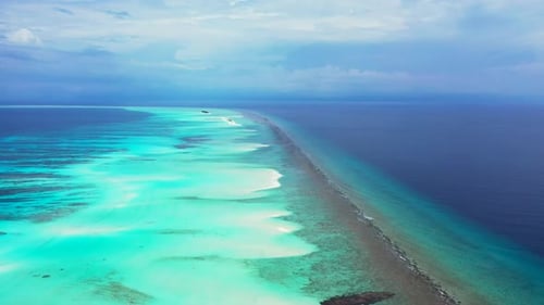 Aerial above texture of perfect resort beach wildlife by blue lagoon with white sand background of a