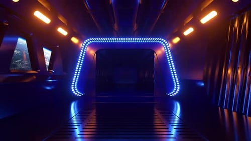 Scifi Tunnel in Outer Space with Neon Light
