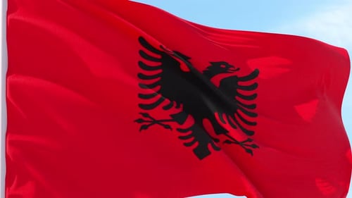 Realistic Albanian Flag Waving in Slow Motion