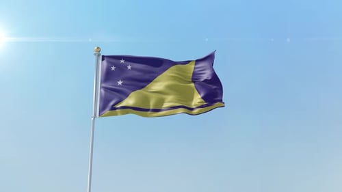 Tokelau National Flag Waving in Clear Blue Sky Animation