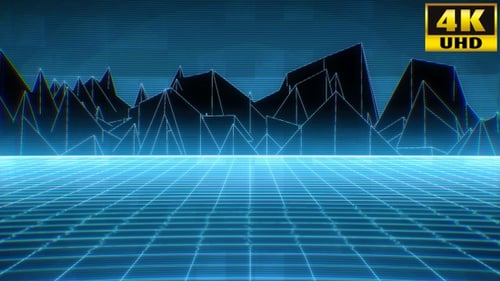 Retro 80s Synthwave Grid and Mountain Landscape Loop
