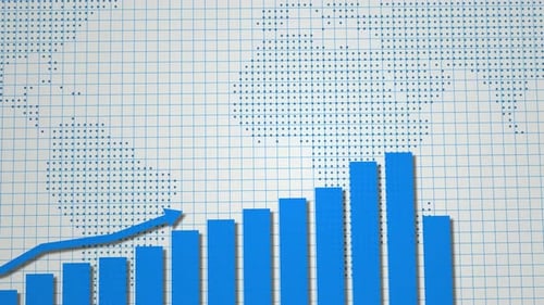 Blue Color 3d Business Graph Animated On White Background