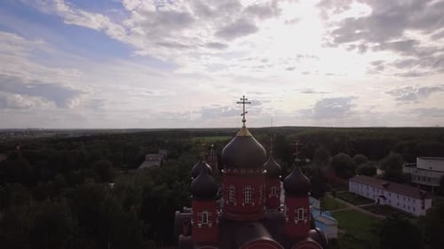 Flying Over Holy Cross Monastery and Ascension Cathedral in Lukino, Russia
