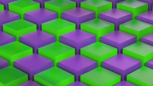Isometric Purple Green Cubes Pattern Moving Diagonally. Seamlessly Loopable Animation
