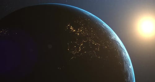 Realistic Planet Earth Rotation with Sunrise in Space