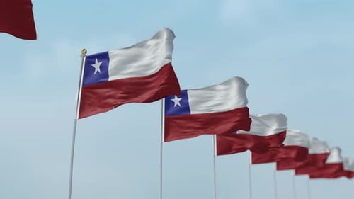 Chilean Flags Waving Seamlessly on Clear Sky Loop