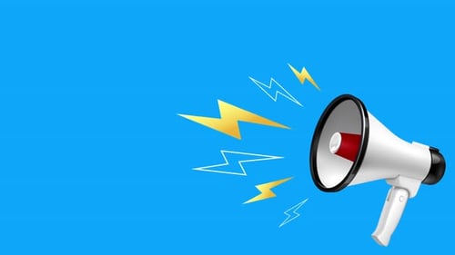 Animated Megaphone Broadcast with Sound Waves and Alerts