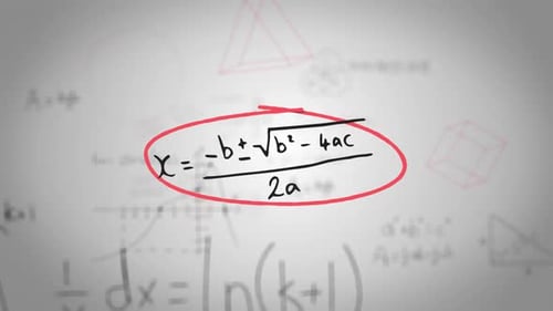 Animation handgeschriebener mathematischer Formeln in roten handgezeichneten Rahmen, die sich auf weißem Hintergrund bewegen