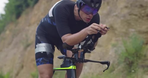 Triathlon Sportsman Athlete Cyclist Riding Professional Racing Bicycle