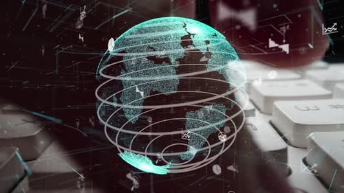 Mann arbeitet am Computer mit Grafik zur Modernisierung der Geschäftsdatenanalyse