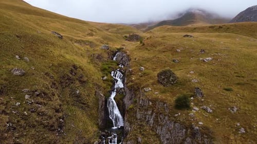Mountain Valley Waterfall Scenic Aerial View