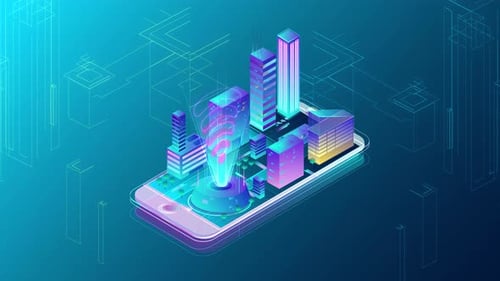 4K - Teléfono móvil isométrico Smart City