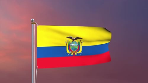 Ecuador National Flag Waving in Realistic Loop Animation