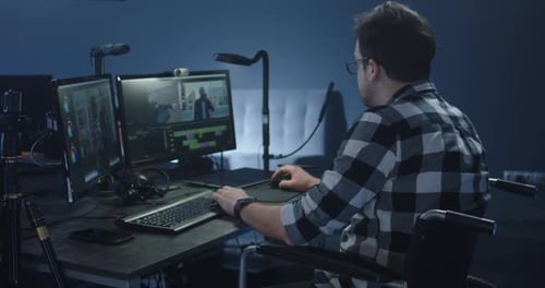 Editor Using Dual Monitors in a Wheelchair