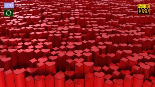 Pulsating Red Hearts and Geometric Shapes Seamless Loop Background