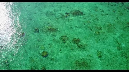 Aerial drone view panorama of tranquil coast beach adventure by transparent water and clean sand bac