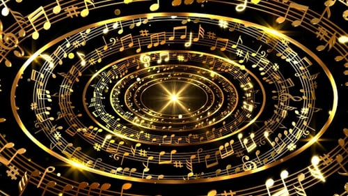 Shimmering Golden Music Notes Tunnel Animation Loop