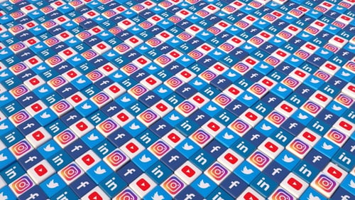 Animated Social Media Icons Network Grid 3D Background Loop