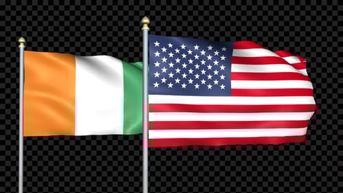 Waving Flags of Ivory Coast and United States Seamlessly Looping