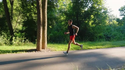 Slow Motion Jogger in Summer Park