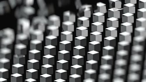 3D Gray Cubes Rotating Moving on Black Space Background. Minimal Textless Animation Great for Ads