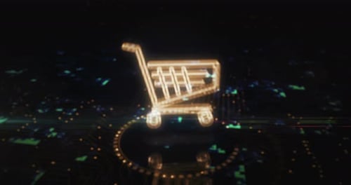 Futuristic Digital Shopping Cart Icon for E-commerce Technology