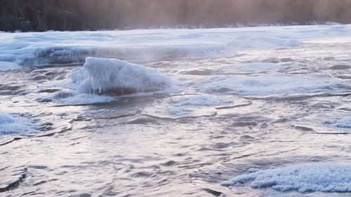 Evaporation of water over the winter river