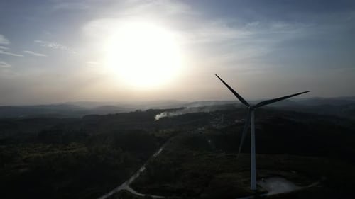 Aerial Footage of Wind Energy Converters at a Wind Farm