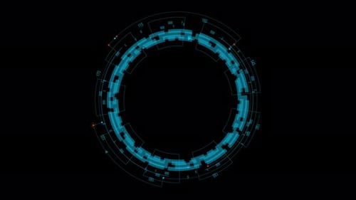 Blue circle rotation with head up display technology interface and futuristic alpha channel included