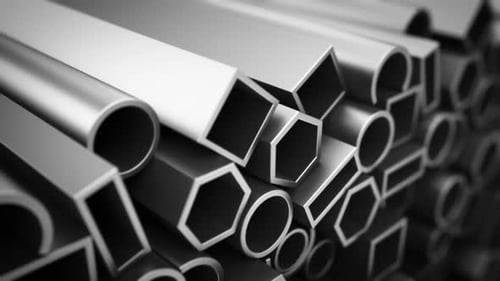 Animation of different sections of aluminum profiles stacked one on another. HD