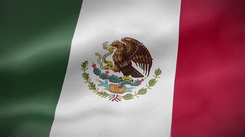 Vibrant Mexican Flag Waving in Wind with Emblem Loop