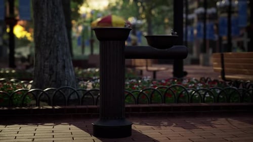 Quiet City Park with Trees and Benches