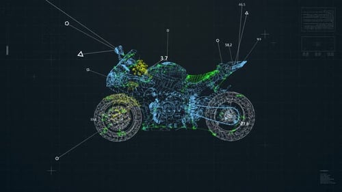 Futuristic Motorcycle Wireframe Data Scan
