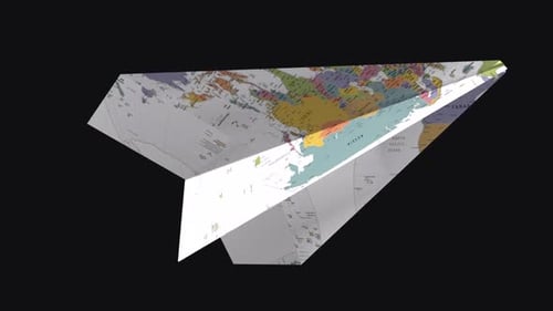 Animated World Map Paper Airplane Rotation