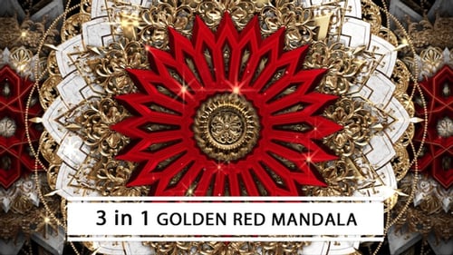 Golden Red Ornate Mandala Pattern Kaleidoscope Loop Background
