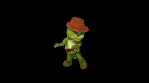 Dancing 3D Cartoon Turtle Character in Hat and Glasses