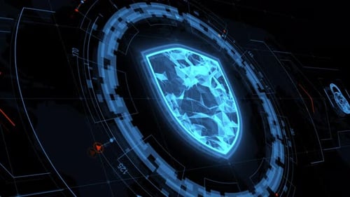 Futuristic Cyber Security Shield HUD Digital Data Protection