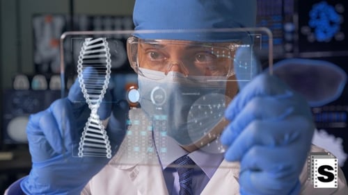 Scientist Looking Futuristic Data