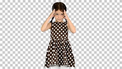 Little girl in polka dot dress standing, Alpha Channel