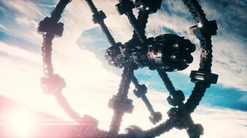 Futuristic Space Station Orbiting Earth Animation