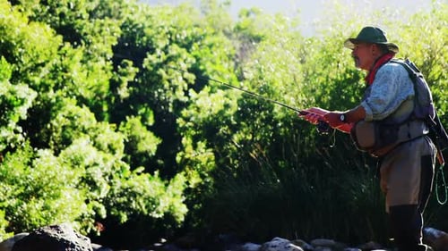 Man fly fishing in river