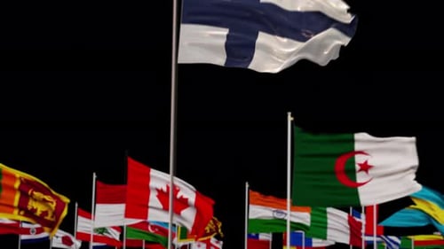Waving National Flags Array with Focus Transition
