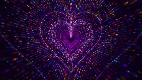 Abstract Colorful Striped Particle Heart Shaped Tunnel Background Loop