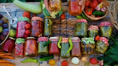 Jars with Preserved Vegetables for the Winter