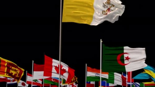 Vatican City Flag Waving with Global Nation Flags